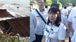 Sekda Minsel Glady Kawatu saat meninjau lokasi bencana abrasi pantai Amurang/ sumber foto: google