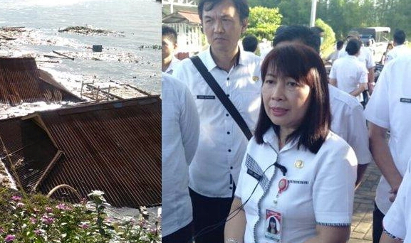 Sekda Minsel Glady Kawatu saat meninjau lokasi bencana abrasi pantai Amurang/ sumber foto: google
