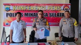 Kapolres Minsel AKBP Feri R. Sitorus, SIK, MH saat Konferensi Pers, didampingi oleh Kasat Reskrim Iptu Firman Rinaldi, S.Tr.K, dan Kasi Humas Iptu Corneles Kainama
