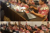 Hukum Tua Deddy Tangkulung bersama Sekdes dan Kaur Keuangan saat mengikuti Bimbingan Teknis Siskeudes di Hotel Sutanraja Amurang