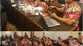 Hukum Tua Deddy Tangkulung bersama Sekdes dan Kaur Keuangan saat mengikuti Bimbingan Teknis Siskeudes di Hotel Sutanraja Amurang