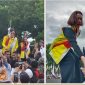 Foto: 2 Srikandi Golkar Christiany Eugenia Paruntu dan Michaela Elsiana Paruntu saat menyapa massa pendukung di Panggung Utama Kampanye Akbar Terakhir YSK-VICTORY di Lapangan Koni Sario Manado