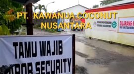 Foto: Tampak depan pintu gerbang PT Kawanua Coconut Nusantara Tumpaan