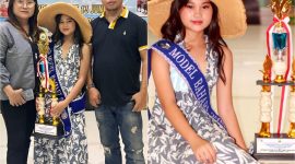 Foto: Marsya Montolalu bersama mama dan papa (kiri), Marsya saat memenangkan lomba (kanan)