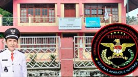 Foto: ilustrasi background Kantor Desa Pakuweru Kecamatan Tenga, oknum Kumtua Desa Pakuweru FJR (kiri), Logo LI-TIPIKOR (kanan)