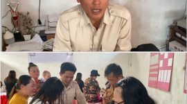 Foto: Kegiatan Posyandu Desa Picuan Baru bersama Puskesmas Kecamatan Motoling, Hukum Tua Marto Rumengan (atas), Kumtua saat memantau kegiatan (bawah)