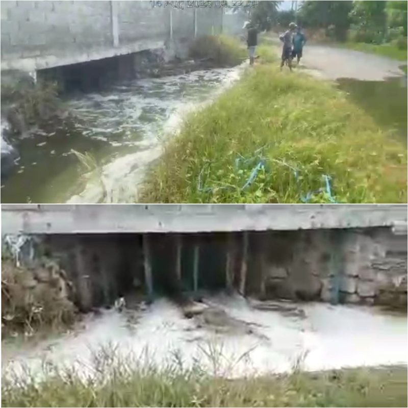 Foto: saat limbah diduga dibuang CV Ming Yang lewat selokan yang meluap ke jalan raya hingga ke bibir pantai, foto doc: warga
