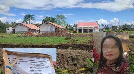 Foto: lokasi proyek revitalisasi SMKN Tatapaan Minahasa Selatan, inserted photo: kiri papan proyek, kanan oknum kepsek
