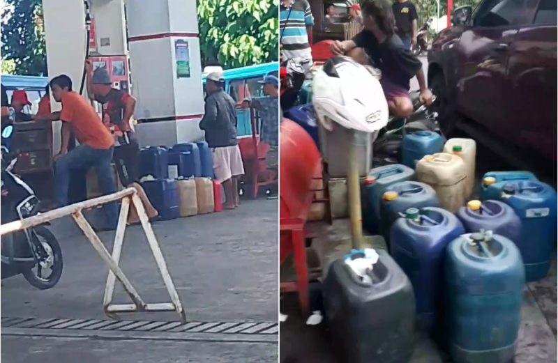 Foto: antrian panjang galon pengangkut BBM, yang diduga ilegal atau tak berizin, di SPBU Amurang, Minahasa Selatan