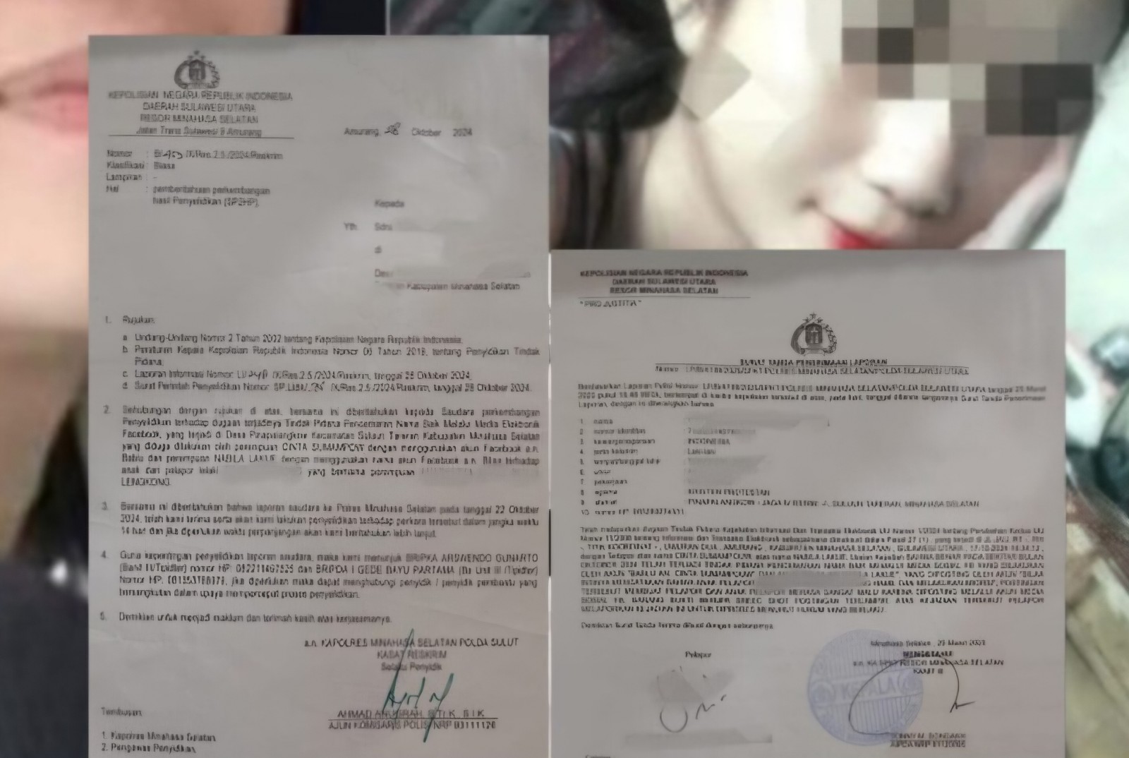 Foto: bukti surat aduan dan Laporan Polisi, kasus ITE, dengan terduga pelaku Cinta dan Nabila
