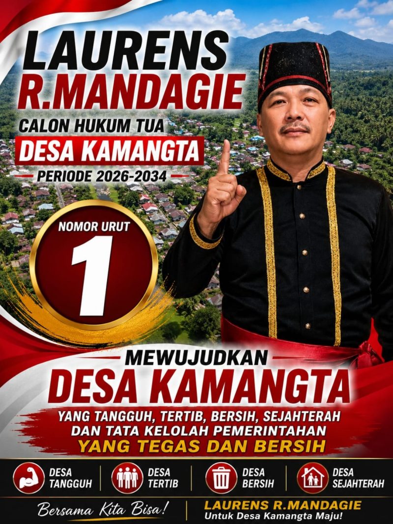 Foto: flayer Calon Hukum Tua Desa Kamangta Nomor Urut 1 Laurens Mandagie 