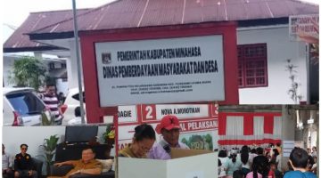 Foto: kolase foto, Kantor PMD Kabupaten Minahasa, inserted photo: aliansi Masyarakat Pencari Keadilan (kiri), kolase foto dugaan pelanggaran saat di TPS (kanan)