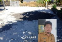 Foto: foto material jalan depan TK di Desa Molinow yang terkesan asal-asalan, inserted photo: plt Kumtua Rony Lengkey 