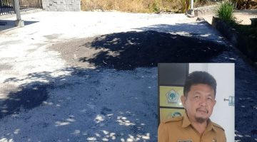 Foto: foto material jalan depan TK di Desa Molinow yang terkesan asal-asalan, inserted photo: plt Kumtua Rony Lengkey 