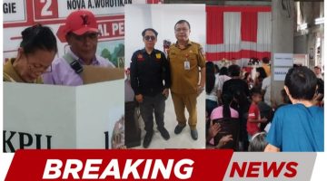 Foto: kolase beberapa foto dugaan pelanggaran saat hari pencoblosan di Desa Kamangta, inserted photo: Asisten I Bidang Pemerintahan & LI-TIPIKOR Sulawesi Utara.