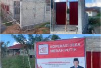 Foto: kolase gambar lokasi bangunan Koperasi Desa Merah Putih Kakenturan Barat, Kecamatan Modoinding, Minahasa Selatan, yang bersebelahan dengan fasilitas umum lainnya, serta rumah warga.