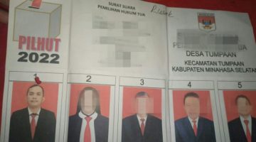 Foto: Kertas Suara yang dipermasalahkan di Pilhut Desa Tumpaan Kecamatan Tumpaan, Kabupaten Minahasa Selatan.
Calon Nomor Urut 1 Seharusnya memenangkan Pilhut Desa Tumpaan.