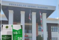 Foto: gambar tampak depan PN Manado, inserted photo: pamflet PN Manado 